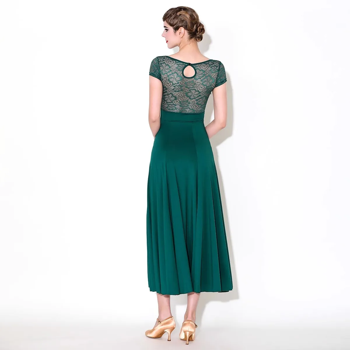 

Платье для бальных танцев, современная танцевальная одежда с короткими рукавами, кружевные платья для вальса, зеленые, красные, черные