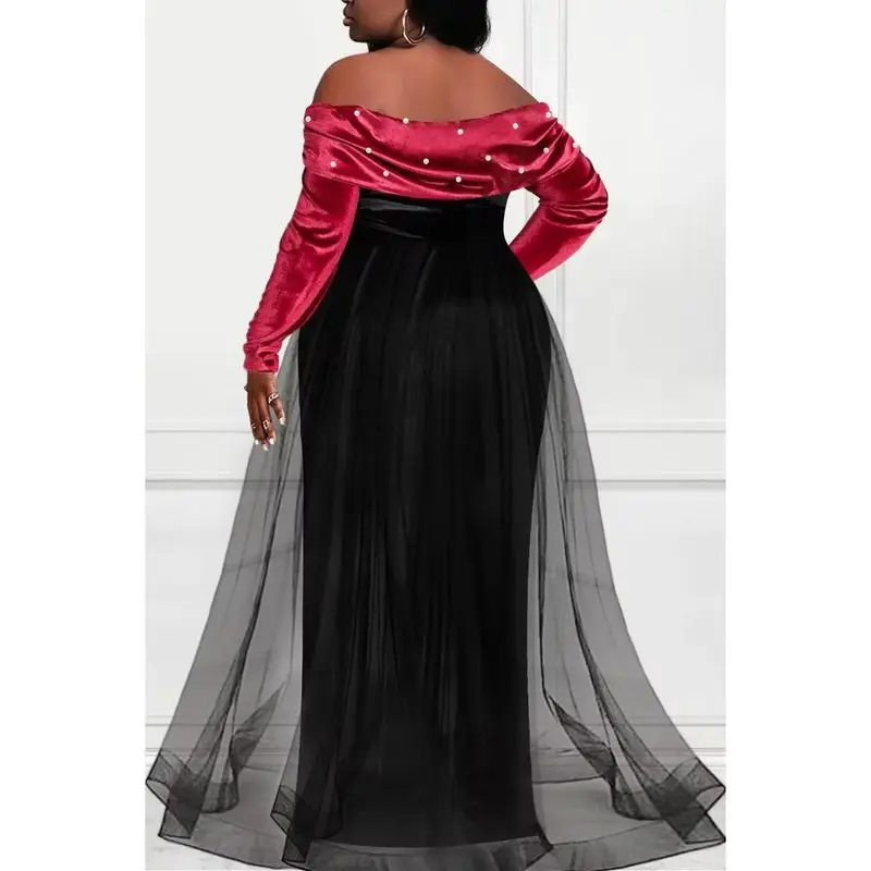 

Женское торжественное платье больших размеров с открытыми плечами Pearl Embellied Cleanfit Sle средней длины А-силуэта Све Тай Зимняя одежда