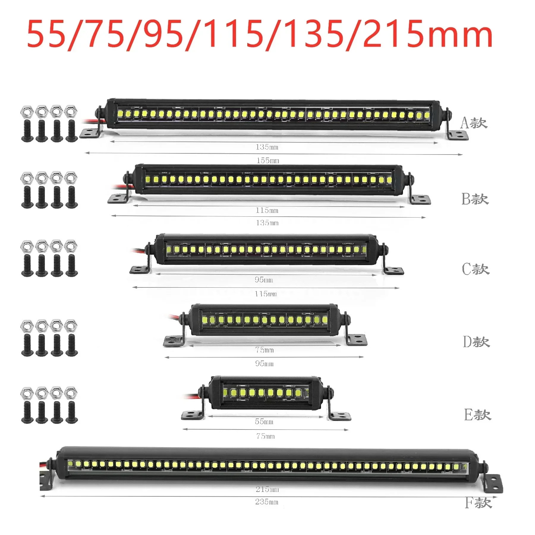 55/75/95/115/135/215mm RC LED Roof Light Bar Lamp for Axial SCX10 90046 TRX4 Slash Rustler 1/8 1/10 RC Crawler Upgrade Parts