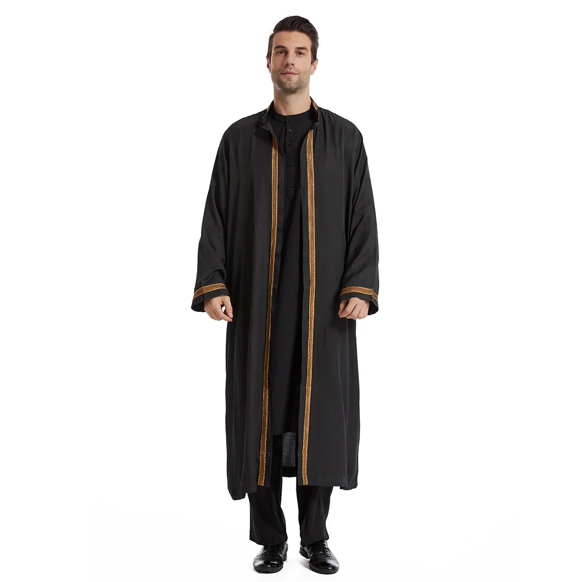 Vestido largo de moda musulmana para hombres, ropa de Domingo, cárdigan Jubba Thobe, Abaya, bata larga islámica, caftán árabe saudí, Dubái