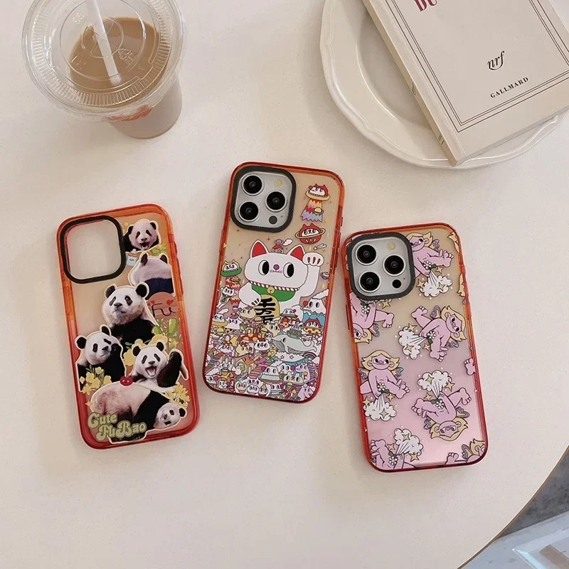 

Panda Cat Peach Gradient Border 2.0 Acrylic Phone Case Cover for IPhone 11 12 13 14 15 16 Pro Max Case