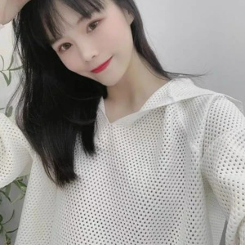 Long Sleeve T-shirts Women Solid Hollow Out Loose Breathable Elegant Students Leisure Chic Clothing Female Simple Ins Hot Sale