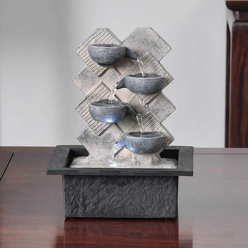 Stacked Rocks Tabletop Water Fountain With Led Light, Feng Shui Zen Indoor Waterfall for Home Office Decor Desktop Size