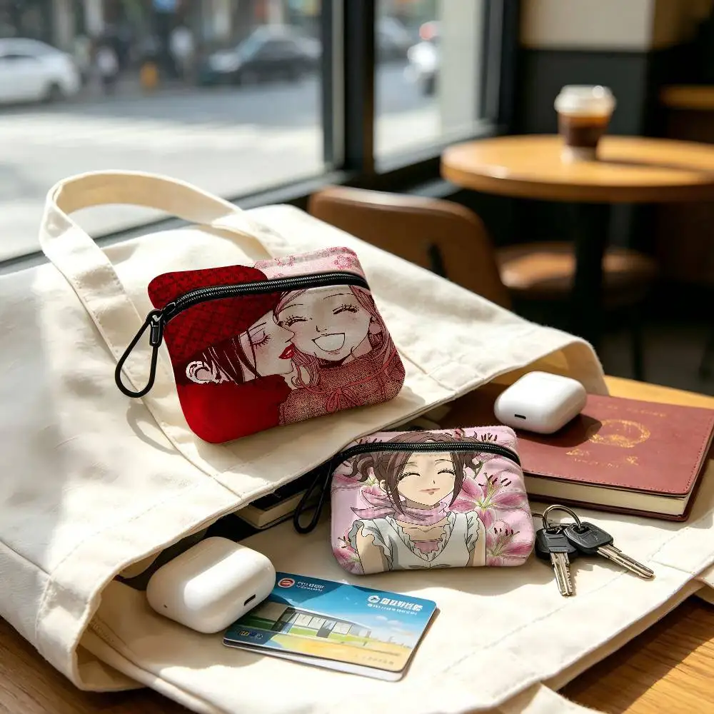 Two Girls Komatsu A-Osaki Nana Portable Oxford Fabric Mini Wallet Carabiner Design Small Coin Bag For Cards Keys Earphones