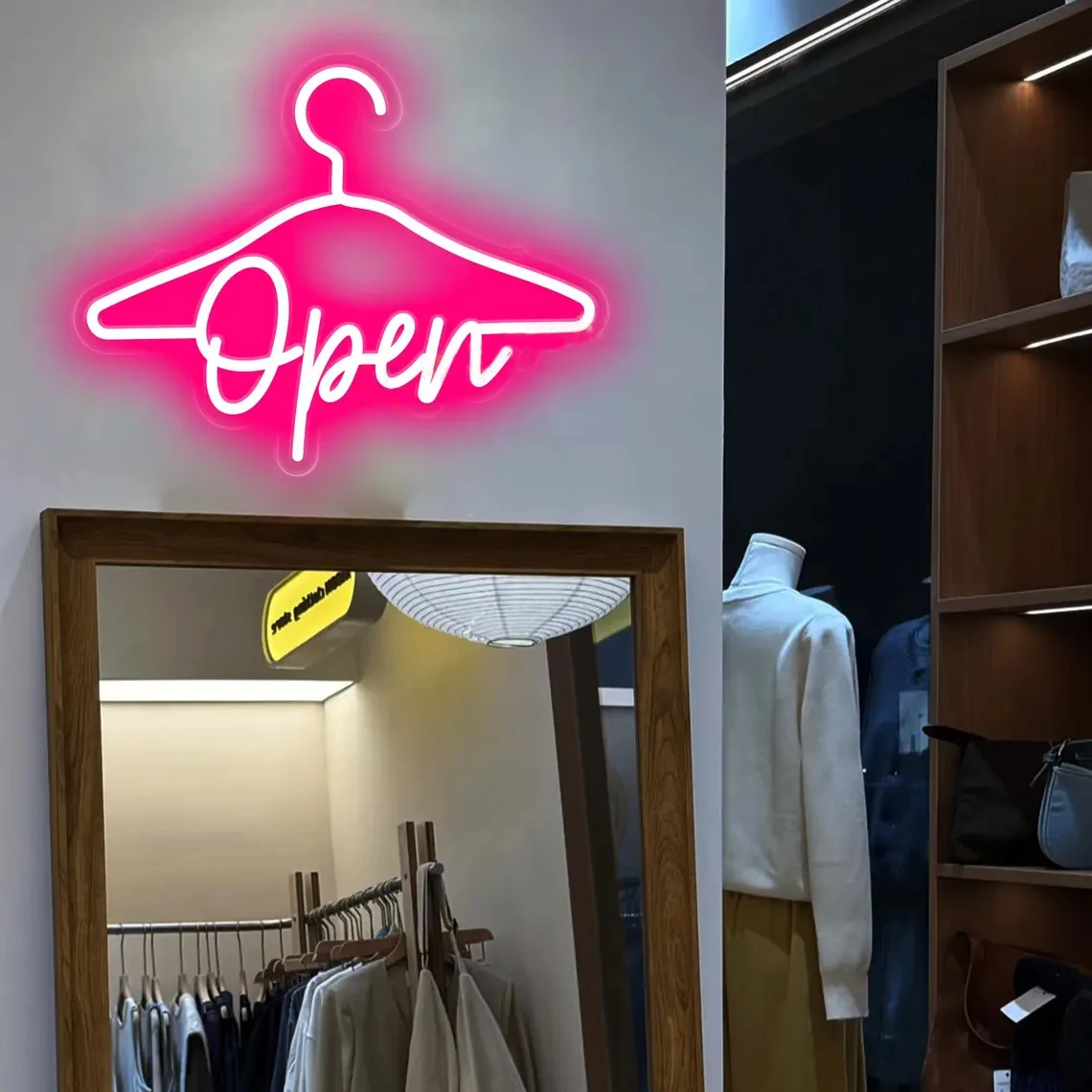 

Открытая неоновая вывеска, светящаяся вешалка для одежды, неоновая вешалка для бутика, декора гардероба и розничного магазина, настенный декор для магазина одежды