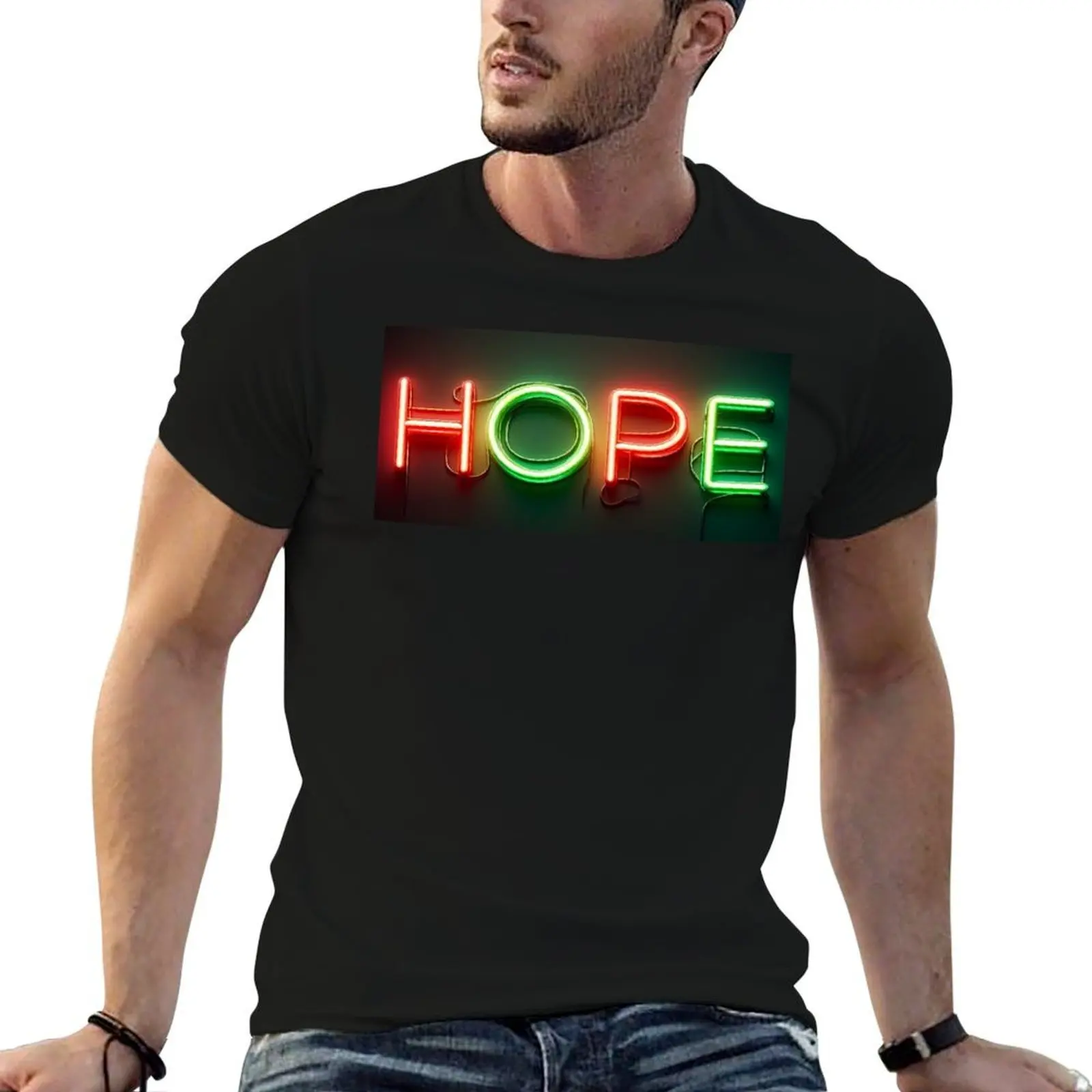T-shirt Hope sparks resilience neon line, T-shirt simple, tendance et décontracté