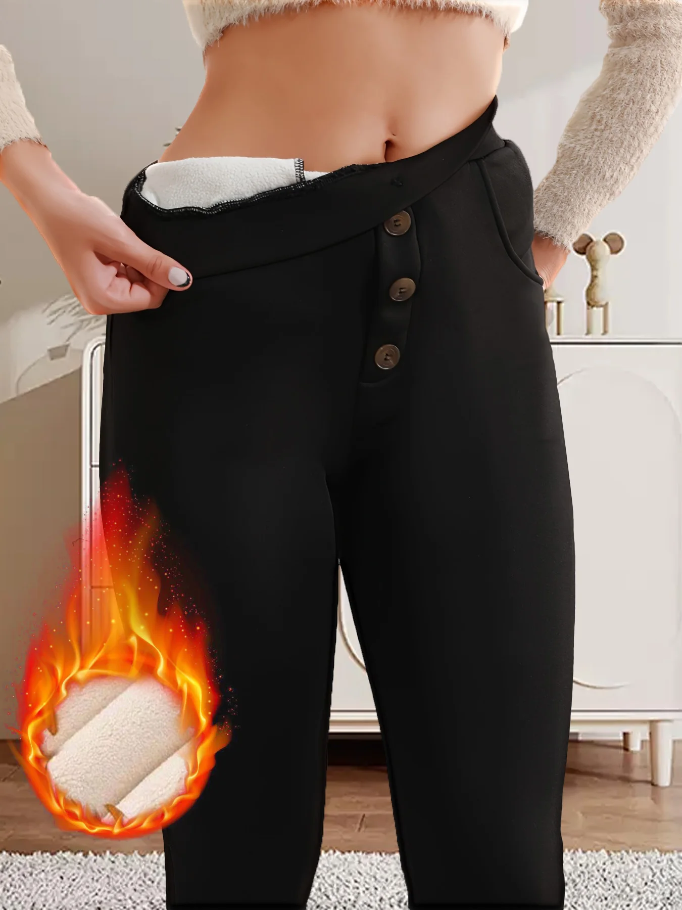 

Цельные теплые леггинсы на пуговицах с высокой талией, облегающие повседневные брюки для похудения с карманами, брюки-карандаш