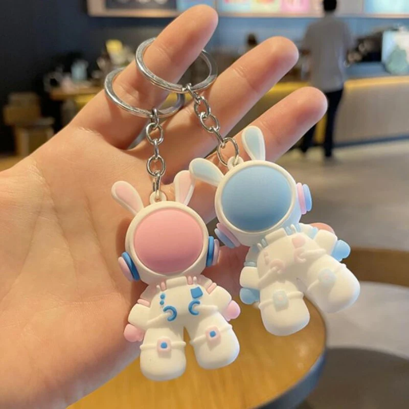 Space Rabbit Astronaut Key Chain Cartoon Pendant PVC Key Ring Bunny Backpack Accessories Jewelry Gift