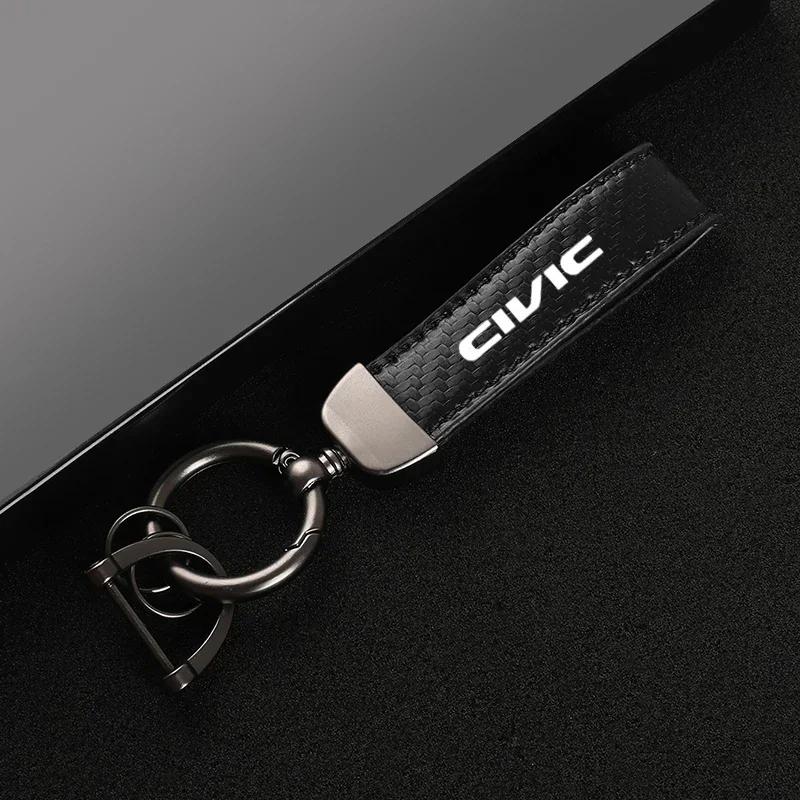 Leather car keychain horseshoe buckle jewelry key chain for Honda CIVIC 10th gen 8th gen with logo  Car Accessories