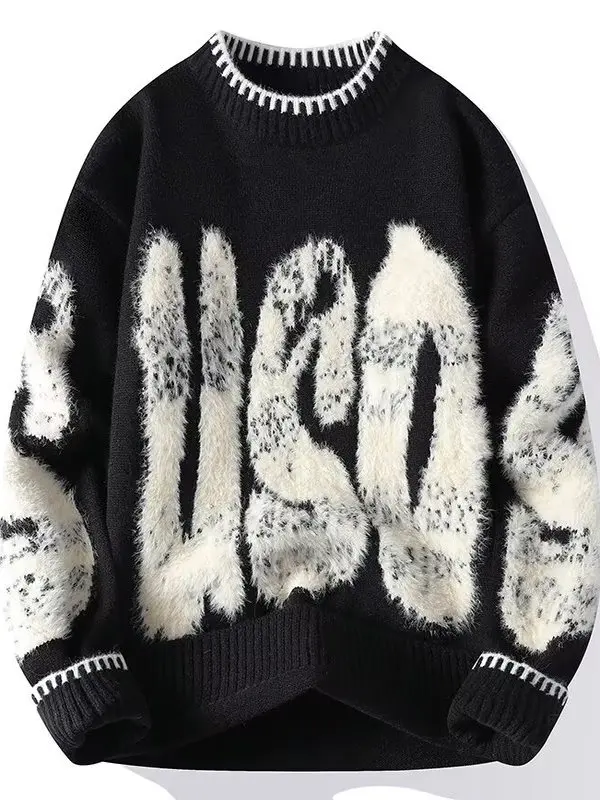 大きいサイズのメンズニットセーター、厚手、長袖、ラウンドネック、暖かい、怠惰なスタイル、トレンディなブランド、カジュアル、快適、通気性