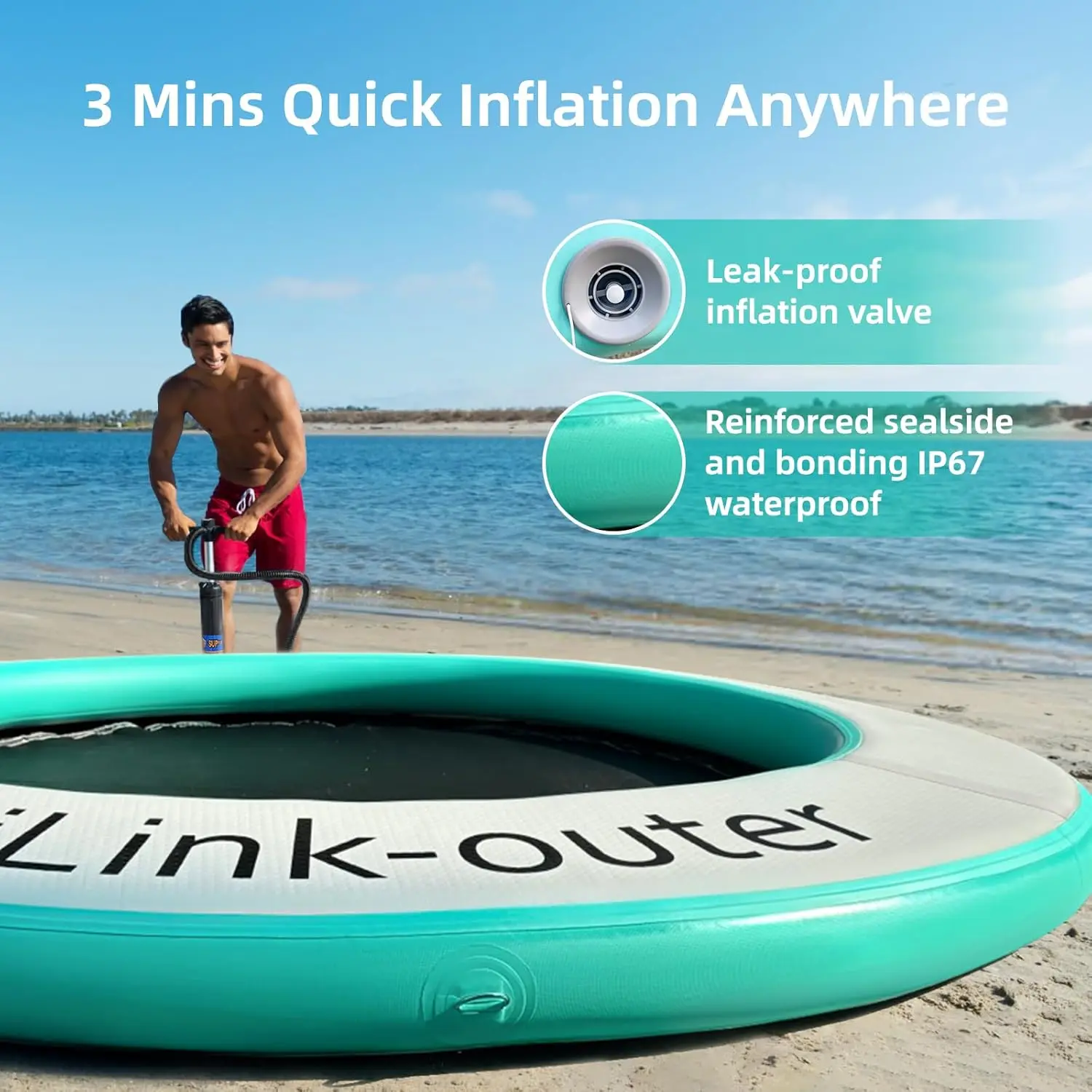 Hamaca inflable de agua con anillo flotante redondo, flotadores de río de alta resistencia, balsa de lago para adultos, tumbona de piscina bronceadora, isla flotante