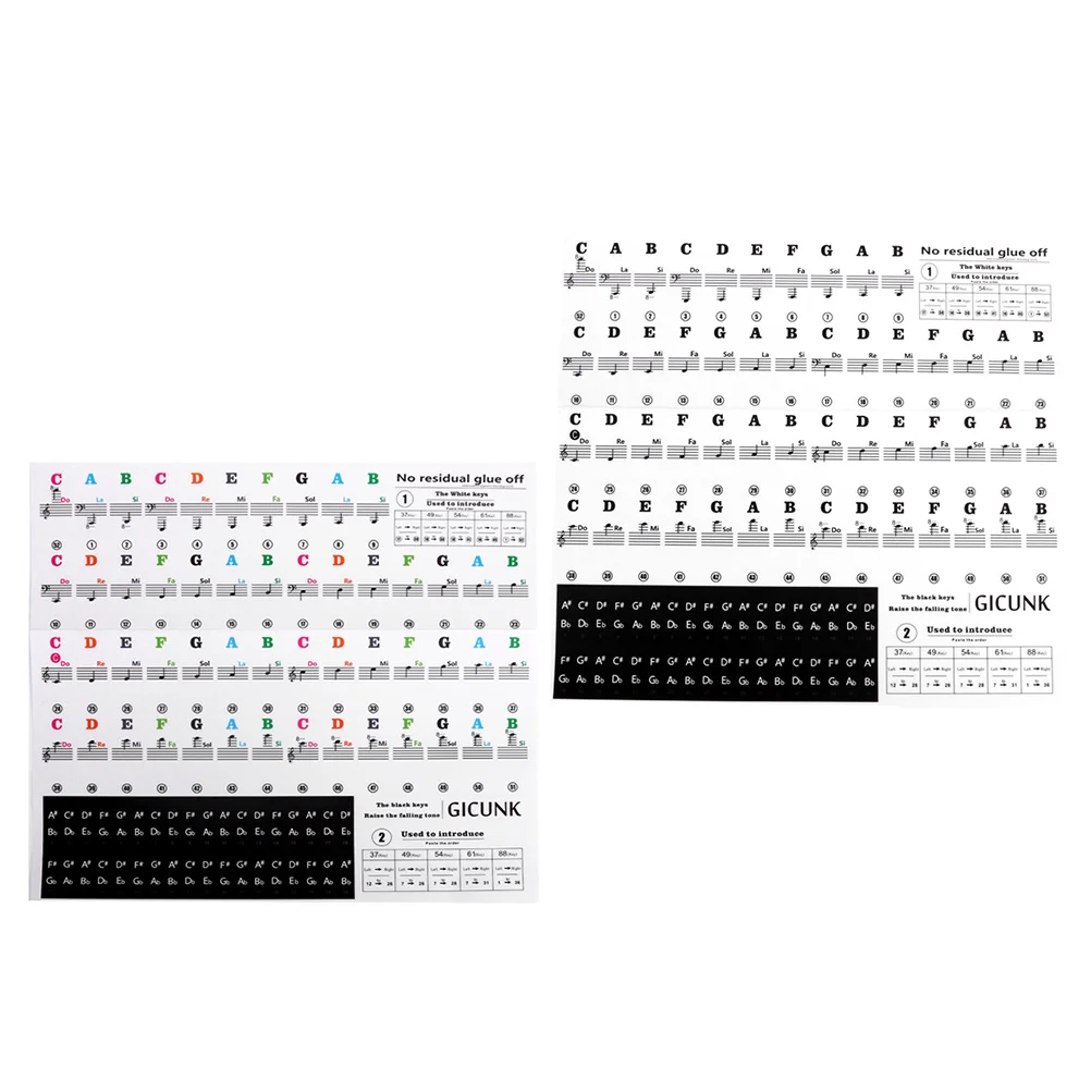 2-Blatt-Klavieraufkleber, Tastaturaufkleber, Anfänger, transparente elektronische Etiketten, Musikinstrumentenzubehör für praktische Zwecke