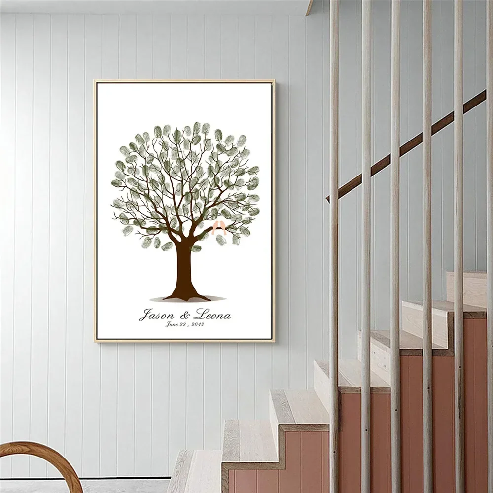 Wedding Fingerprint Tree Canvas Wall Art Poster Guest Book Alternative Marriage Souvenir Gift for Engagement Party Reception