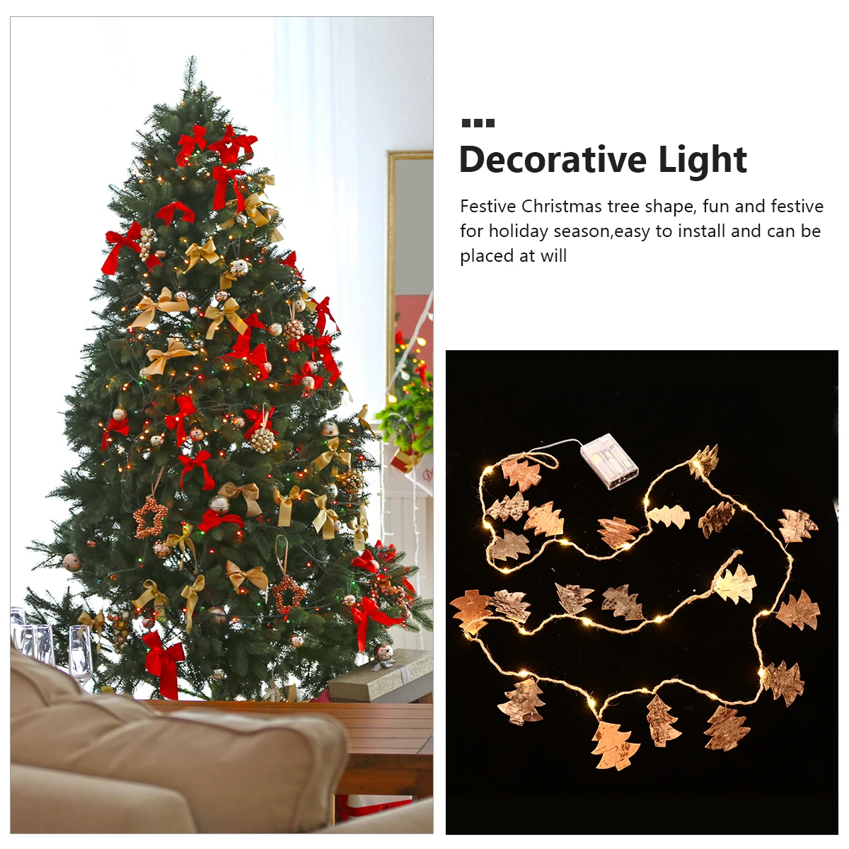 

2 Meter Xmas Tree Shape LED String Light Decorative Lamp Indoor Fairy Light Warm Glow for Holiday Scene Layout