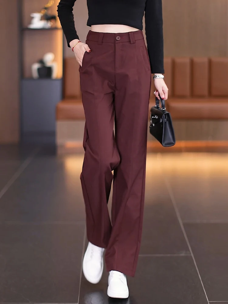 

Ankela Red High Waist Straight Leg Wide Leg Pants Women's Casual Trousers Spring Autumn New Style Comfortable Breathable