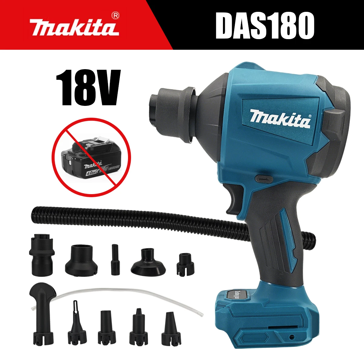 Makita DAS180 Draadloze luchtblazer 18V Multifunctionele stofmachine met mondstuk Luchtstofverwijderingspistool Inflator Tool - afbeelding 2