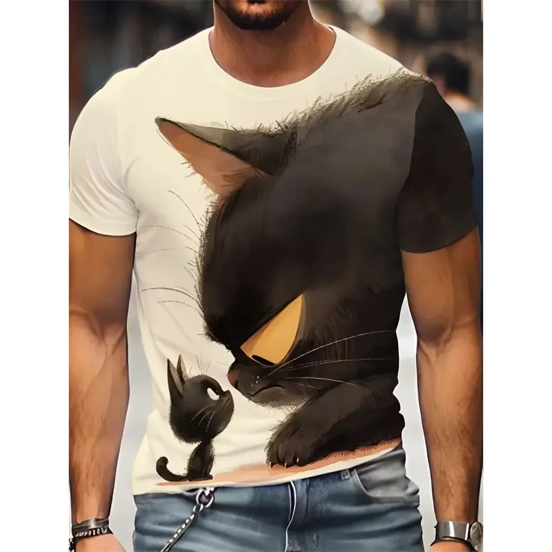 

Cute Cat Pattern T-Shirt For Men Animal 3D Printed Tees Summer Fashion Casual Loose Street Trend Tops Round Neck Kids T Shirts