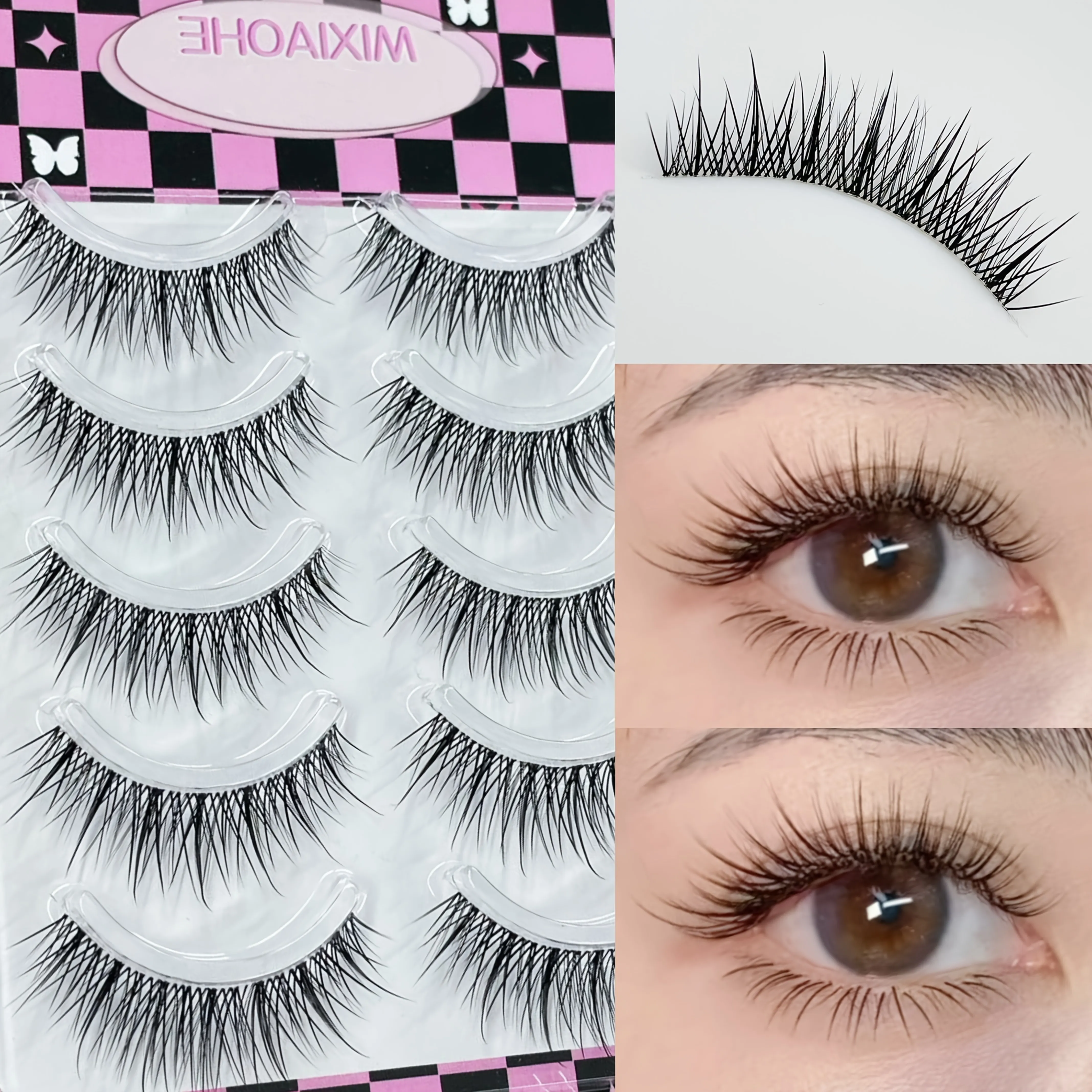 Mixiaohe Thai Manga Fairy Wimpern 5 Paar Dünnes Band Natürliche Krümmung 10-13mm Gemischter Stil Einfach Anzuwenden Tägliches Make-up