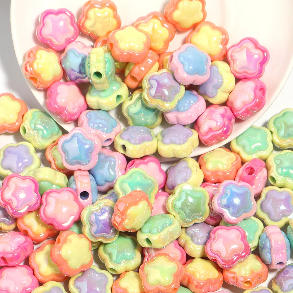 10pcs 17mm Acrylic Flower Bead Plated Color Large Hole Loose Beads for Jewelry Making DIY Bracelet Necklace Keychain Accessories