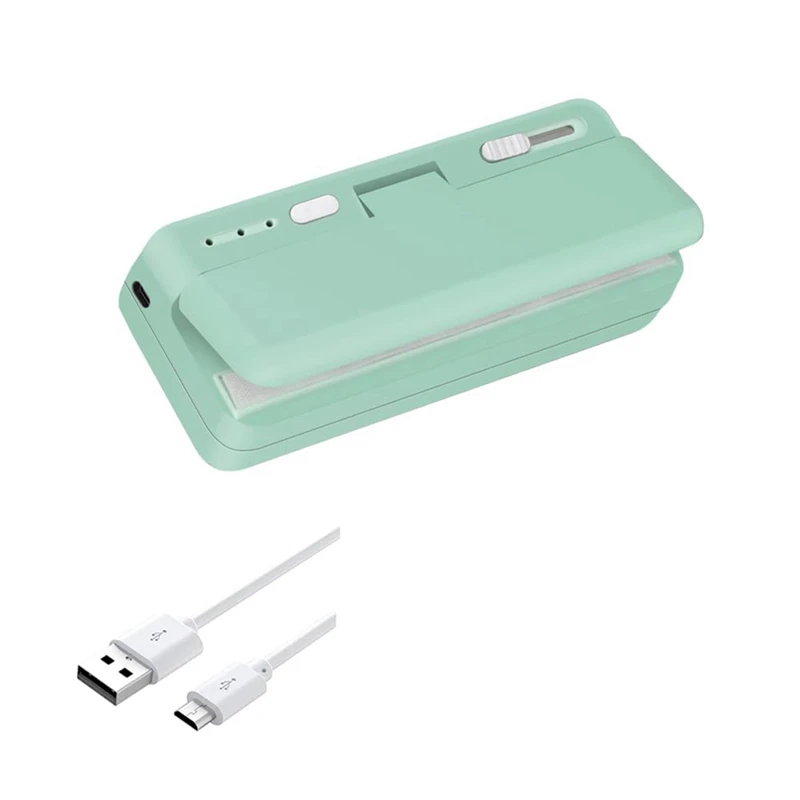 Мини-запайщик пакетов, USB-зарядное устройство, термосварщик пакетов для картофельных чипсов, запечатывает термосварку и резак для закусок, прочный зеленый цвет