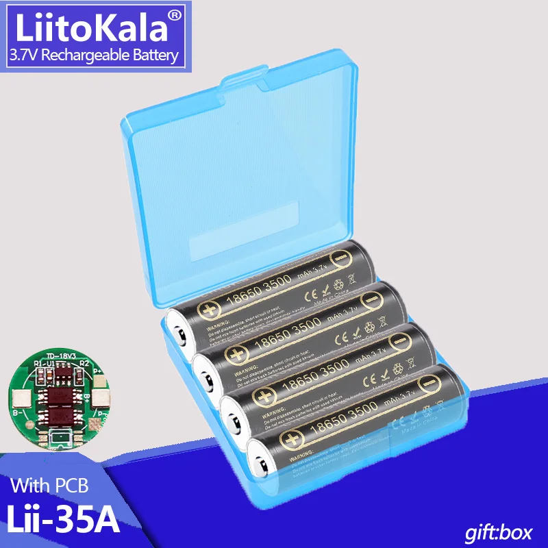 1-16PCS LiitoKala Lii-35A with PCB 18650 rechargeable battery 3500mAh high capacity 3.7V pointed light flashlight battery+box