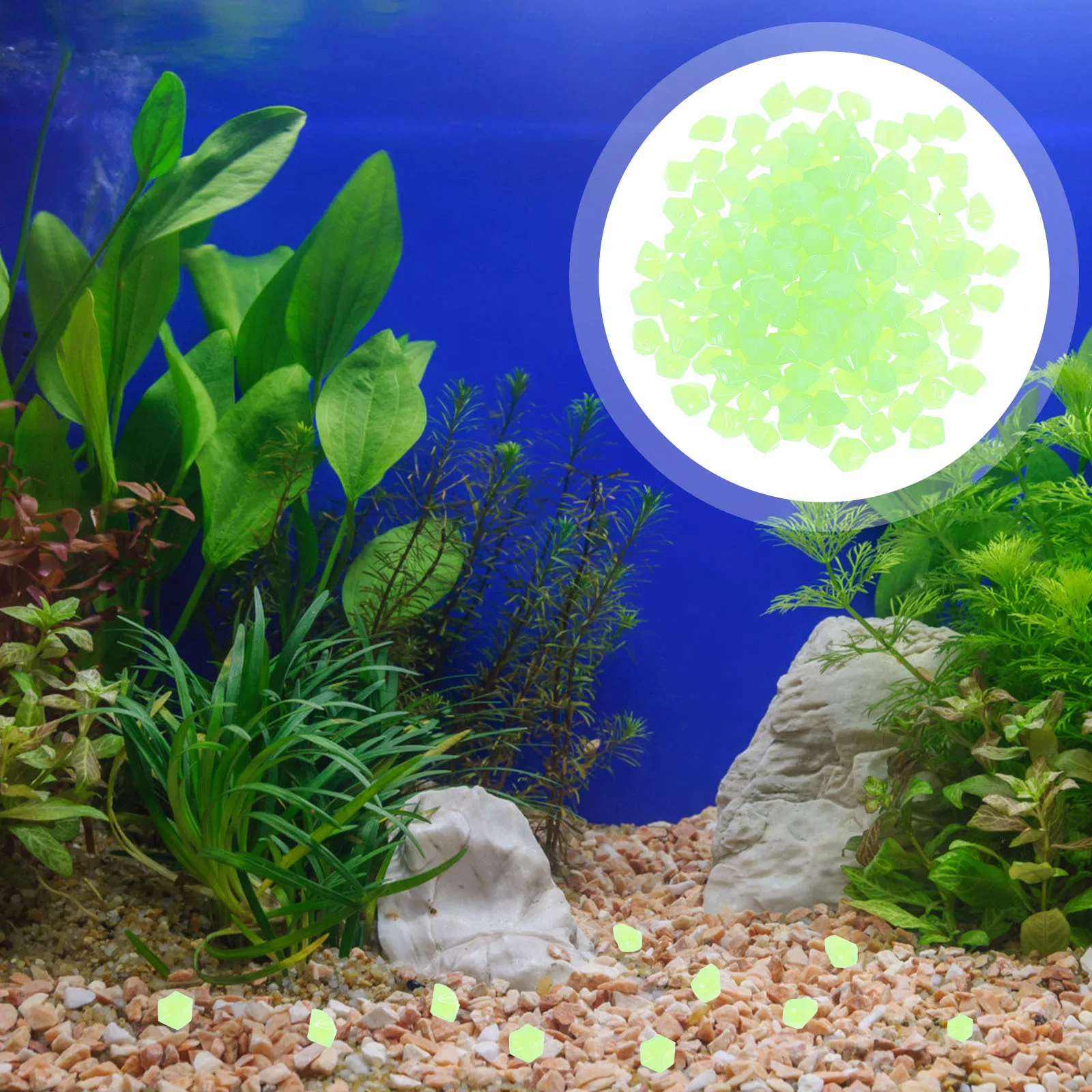 

400Pcs Night Glow Gravel Luminous Resin Landscaping Filling Stones Aquarium Decorative Fish Tank Glowing Landscape Stones
