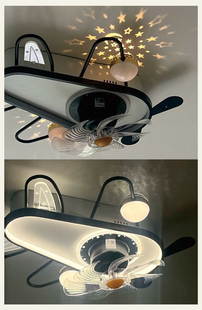 Children's room airplane ceiling fan light full spectrum eye protection boys' room lighting modern simple bedroom study fan lamp