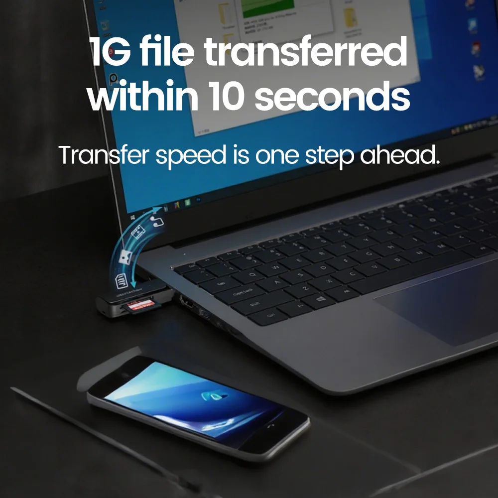 มัลติฟังก์ชั่น USB TYPE-C เครื่องอ่านการ์ดจัดเก็บข้อมูลภายนอกสีดํายืดสําหรับ Memory Stick USB 3.0 Mini SD TF Card Reader