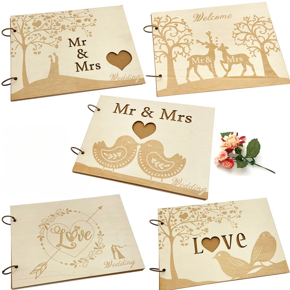 10/20/30/40 Pages Wedding Guest Book Wedding Signs Wood Wedding Signature Guest Book DIY Photo Album Party Decoration