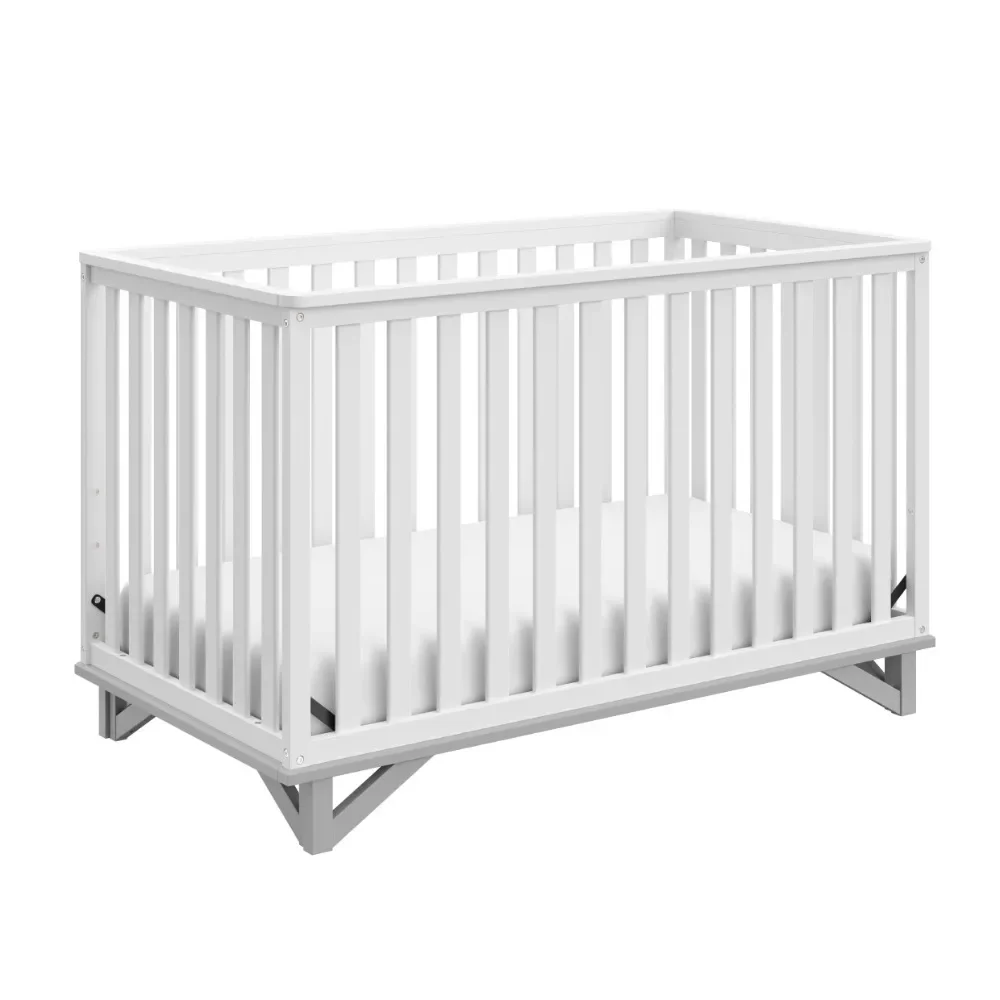 New 5-in-1 Convertible Crib, Modern Design, Two-Tone Baby Crib, Converts To Toddler Bed, Daybed and Full-Size Bed