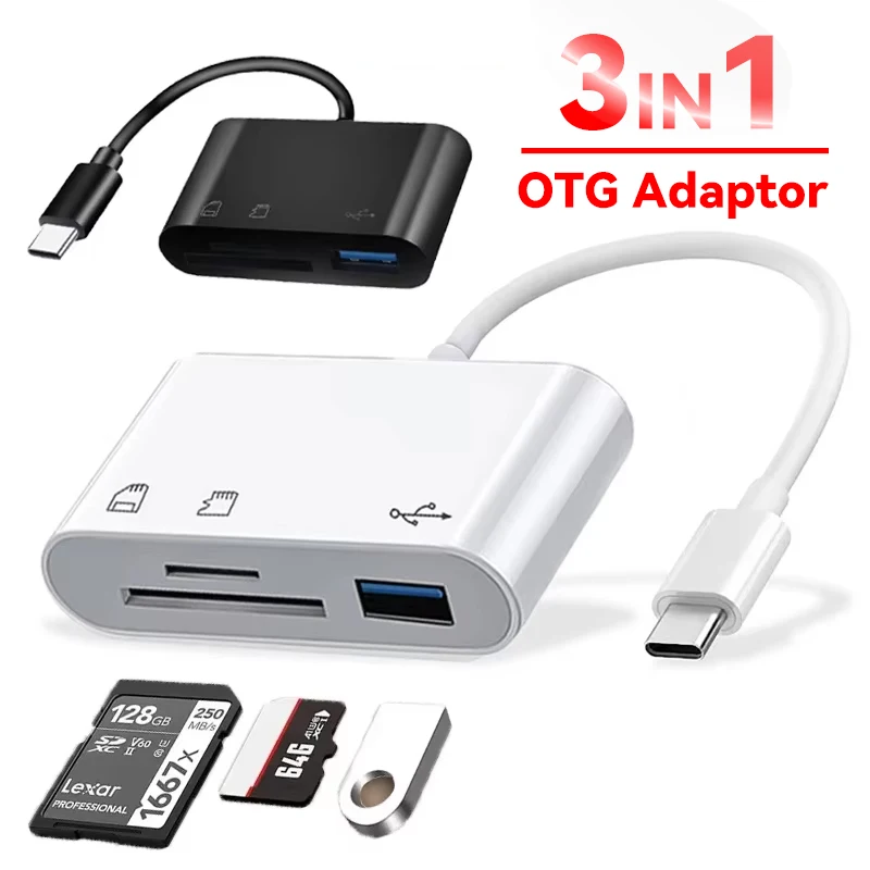 3 in 1 Type-C Micro Adapter TF SD Memory Card Reader for Macbook Huawei Samsung Xiaomi Type-c To USB C A Multi Port OTG Adapter