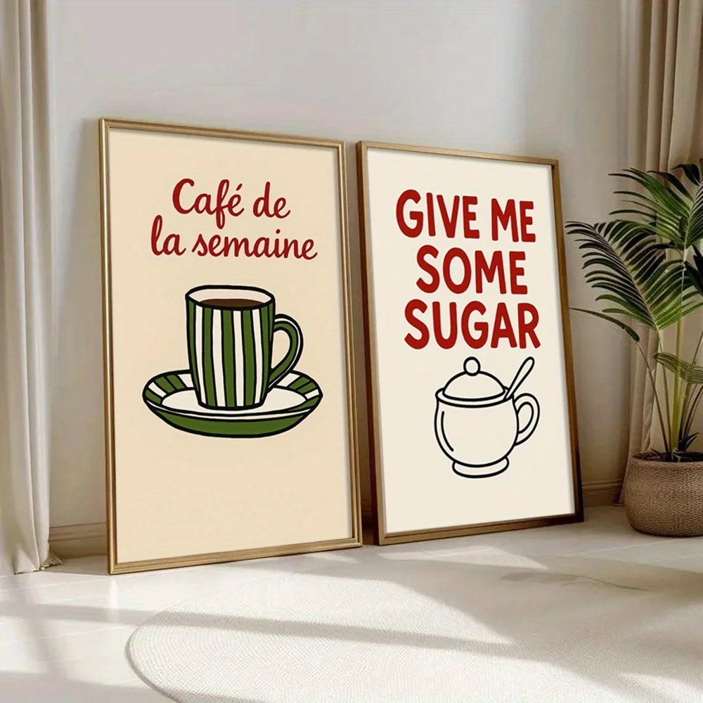 2pcs Framed Prints Featuring An Art Canvas Painting Breakfast Coffee Wall Decoration Modern Style Print Suitable Home Decoration