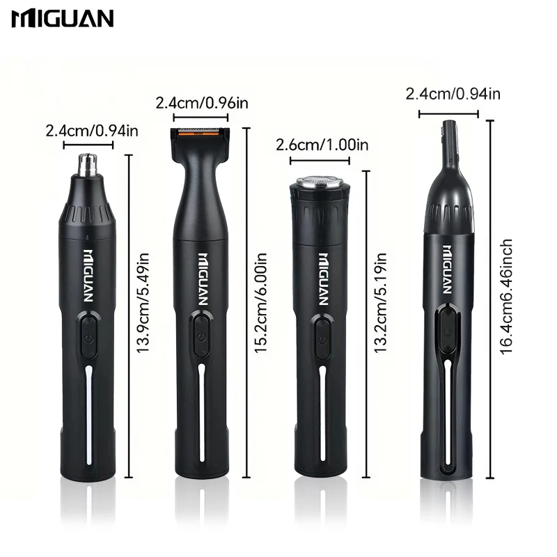 4-in-1 Professional Grooming Kit, USB Rechargeable Nose & Ear Hair Trimmer, Beard and Eyebrow Razor，