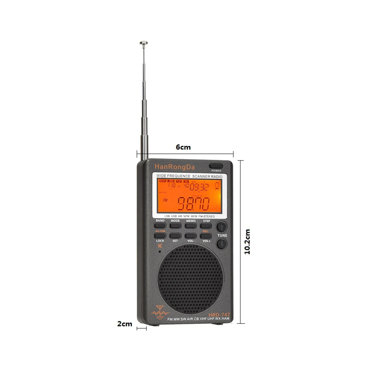 Imagem -04 - Hanrongda-rádio Multibanda Portátil Hrd747 fm mw sw Ssb Air cb Vhf Uhf Ubd wx Mini Receptor de Rádio Estéreo