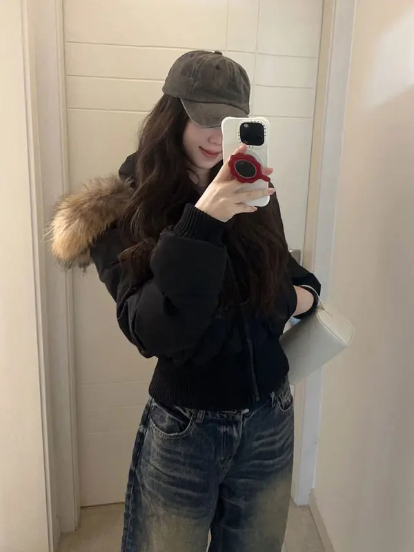 

Корейский хлопковый джет с капюшоном, теплая зимняя верхняя одежда с меховым воротником, женская модная облегающая одежда для поездок на работу