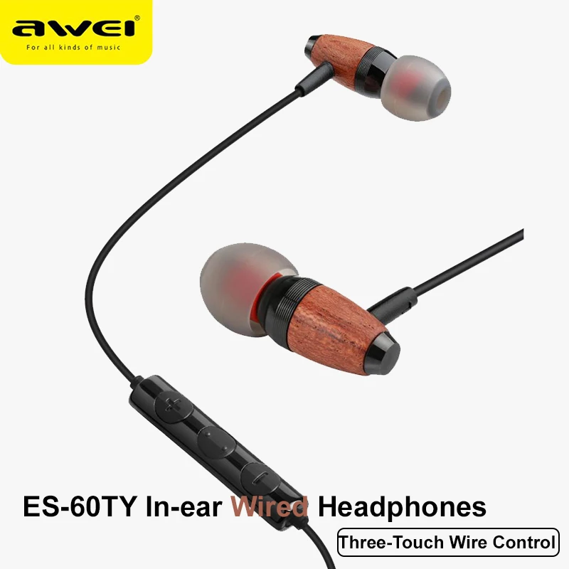 

Awei ES-60TY Metal 3.5mm Wired Earphone Earbuds Stereo Headset In-Ear Auriculares With Mic For iPhone Samsung Phones Black Color