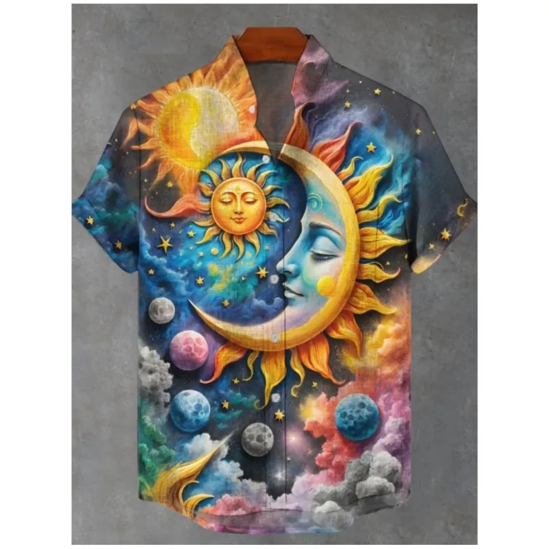 2025 ชายฤดูร้อนเสื้อแขนสั้น,รูปแบบศิลปะใหม่พิมพ์ผ้าลินินเสื้อ,ยุโรปและสหรัฐอเมริกายอดนิยมStreetแฟชั่น