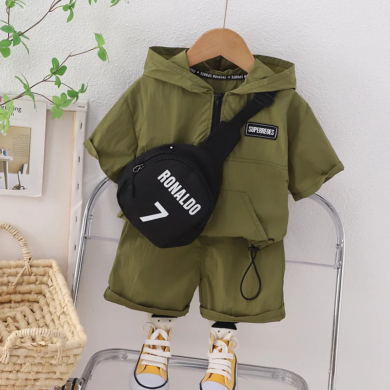 2026 Summer New  Children's Children's Suit Hooded Children's bBy's Top + Shorts 2 Sets Boy's Treasure Children's Bag Delivery