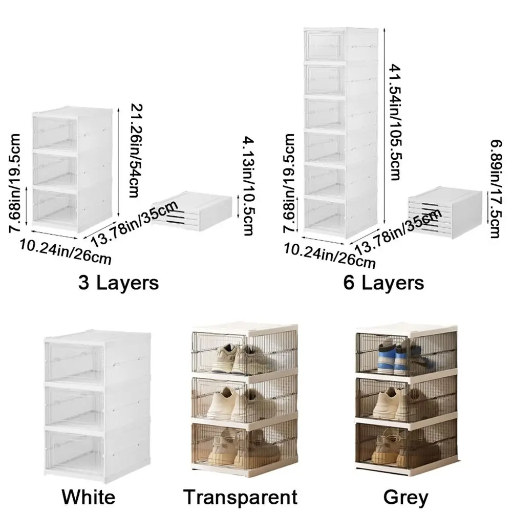 صندوق أحذية بلاستيكي متعدد الطبقات، صندوق تخزين أحذية قابل للطي مقاوم للغبار وقابل للتكديس مع غطاء صندوق أحذية قابل للطي #6