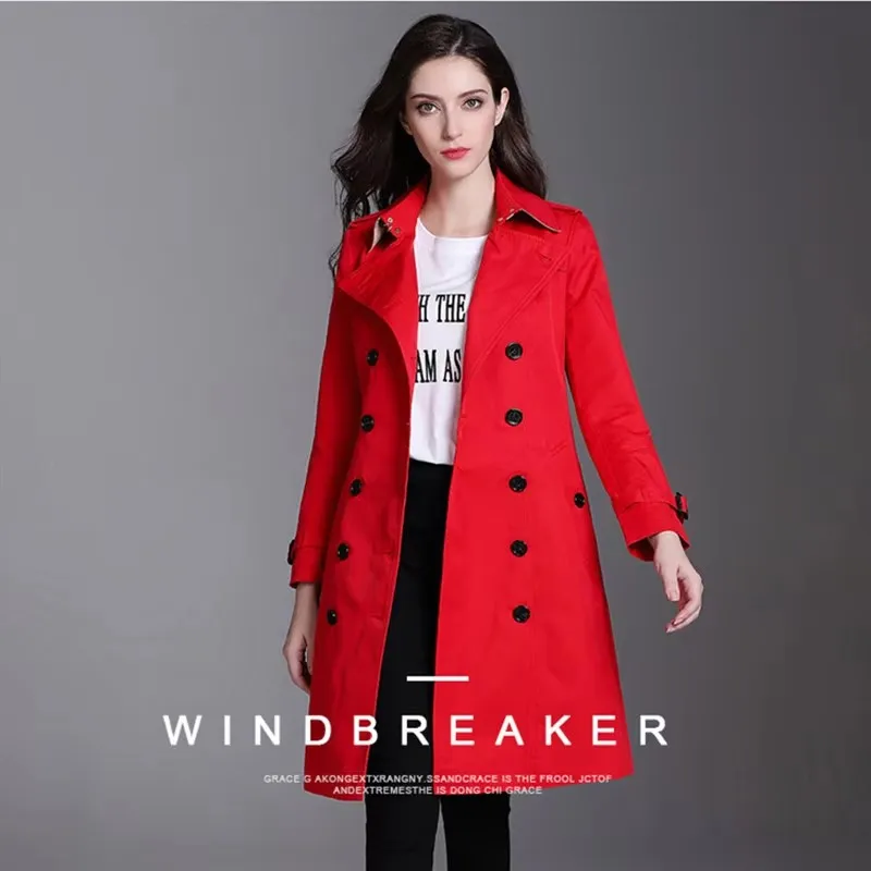 Women Windbreaker, Double Breasted Coat with Belt Buckle, Quality Outerwear, Lapel, Luxury Brand, Autumn and Winter