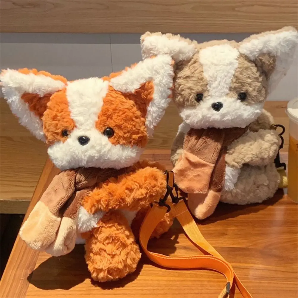 Little Orange Dog Scarf Dog Crossbody Bag Cartoon Brown Corgi Corgi Doll Plush Bag Kawaii Creative Animal Plush Backpack