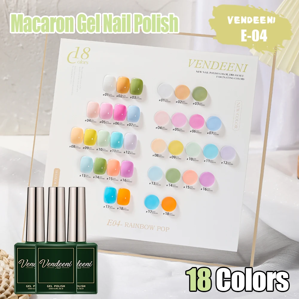 

Vendeeni 18 Colors Summer Colorful Gel Nail Polish Semi Permanent UV Soak Off Gel Varnish Rainbow Macaron Nail Art Gel Lacquer