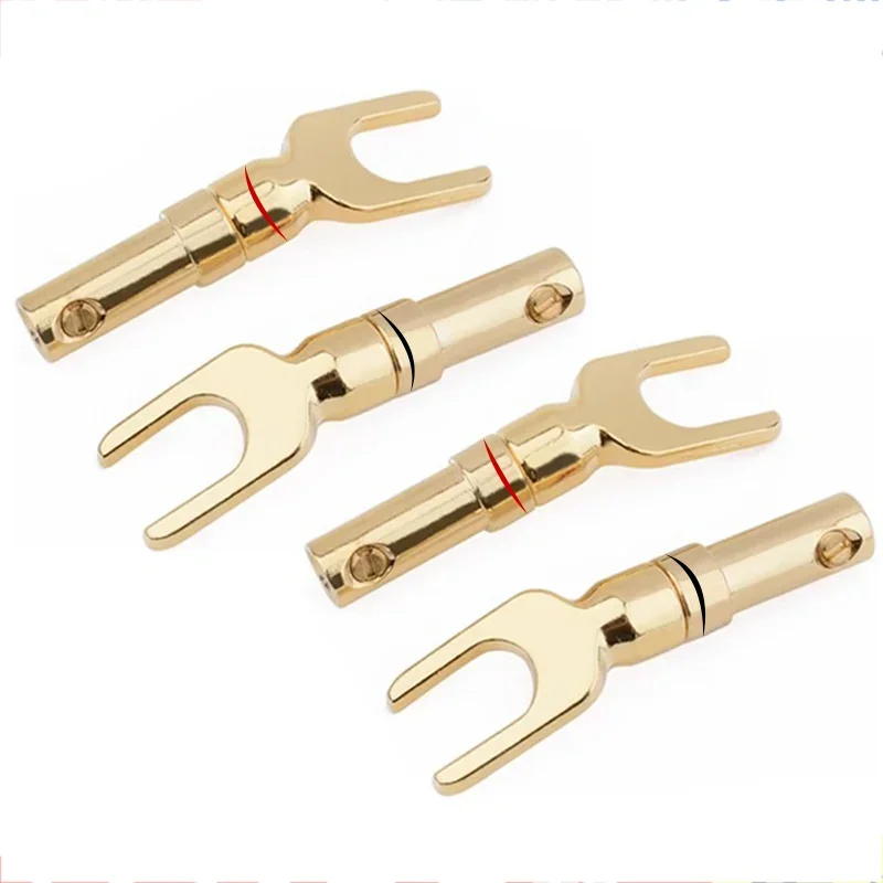 8Pcs Y Spade Speaker Brass Gold Plated And Silver Plated Plugs Audio Screw Fork  Adapter Connector