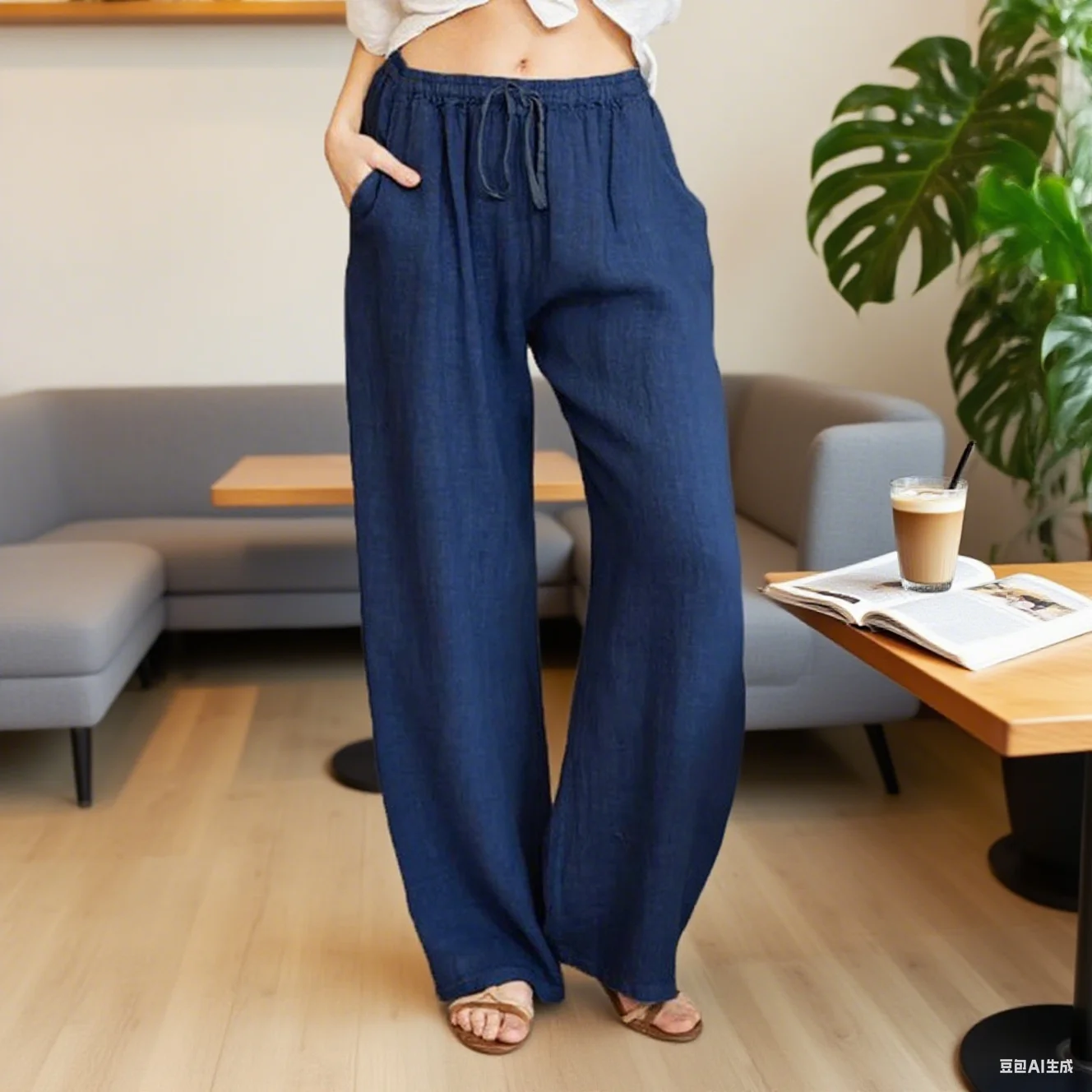 데일리웨어 바지 캐주얼 와이드 레그 팬츠 홈 컴포트 편안한 데일리 사용 적당한 신축성 다양한 사이즈 이용 가능