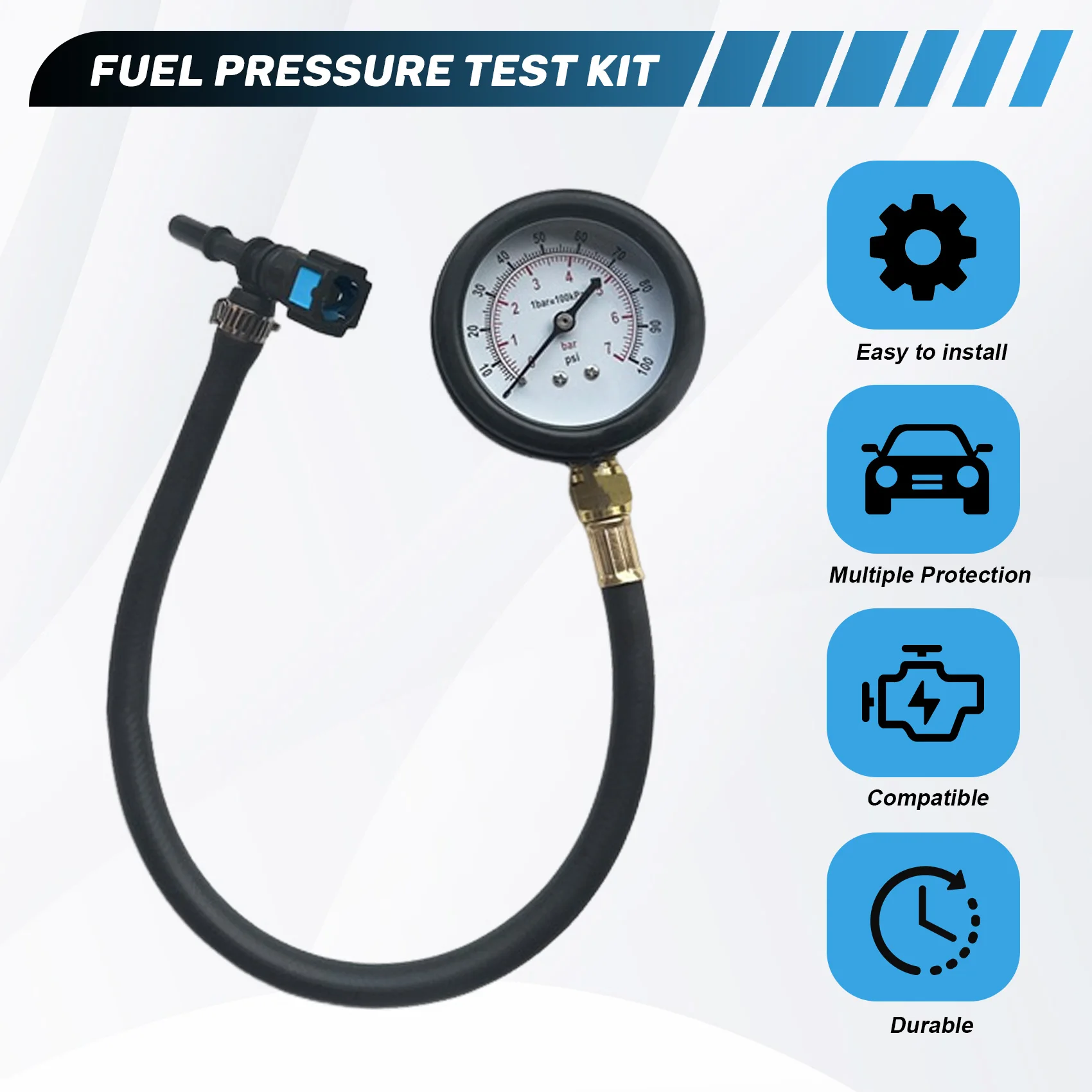 A23Z Pressure Test Kit Pressure Gauge Injection Pump Pressure Tester Gauge Kit for Car, Motorcycle, Truck