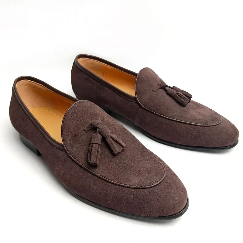 Cow Suede Loafers Casual Shoe Men Business Office Place Handmade High Quality Tassel Retro Slip on Loafer Shoes Men Daily Wear image 5