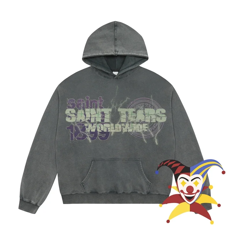 Streetwear Vintage Washed Gray Saint Tears Hoodie Hooded Men Women Hip Hop Oversized Pullovers