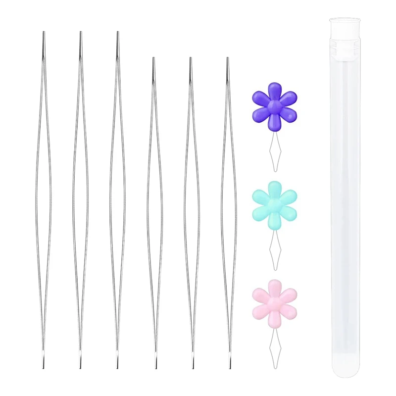 

9 Pieces Large Eye Beading Needles Bead Needles For Jewelry Making, Foldable Bracelet Needles With Bottle, Needles For Beading