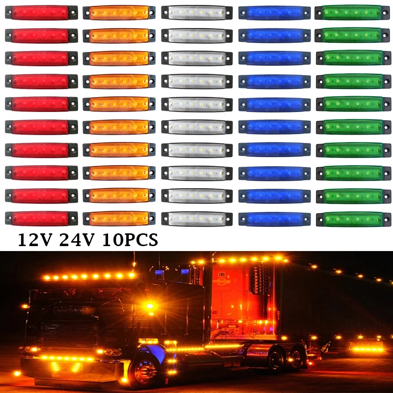 10 peças 12v 24v led indicador lateral luzes do carro dianteiro traseiro para caminhões cabine rv trailer âmbar/vermelho/branco/verde/azul