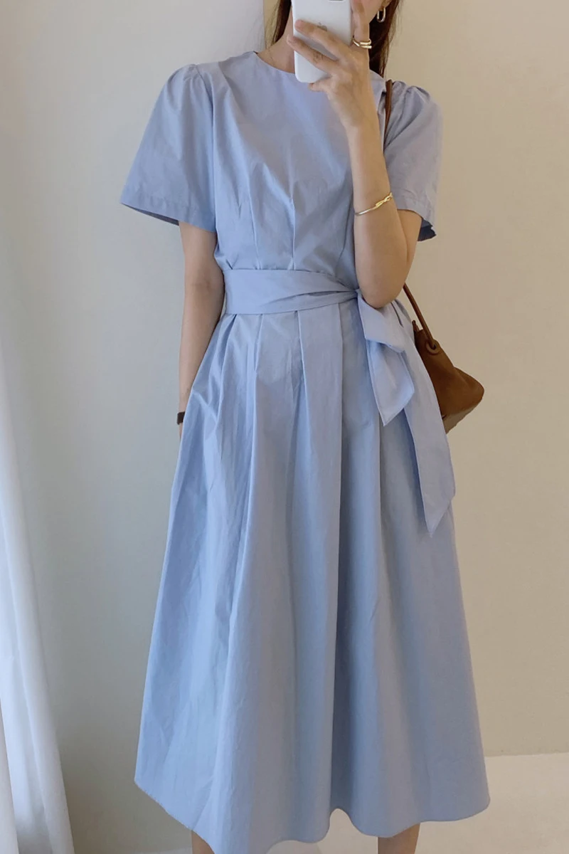 

Chic Early Spring Women's Dr Chic Personali Design Bow Tie Slim ort Sve Long Dr Korean Sle round Ne A-Line S...